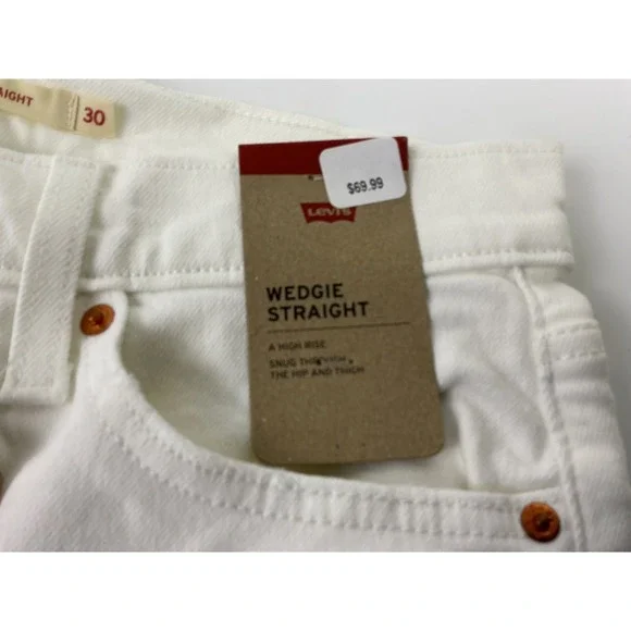 Levi's Wedgie Straight White Jeans Womens 30x28 High Rise Stretch Denim - Picture 8 of 15